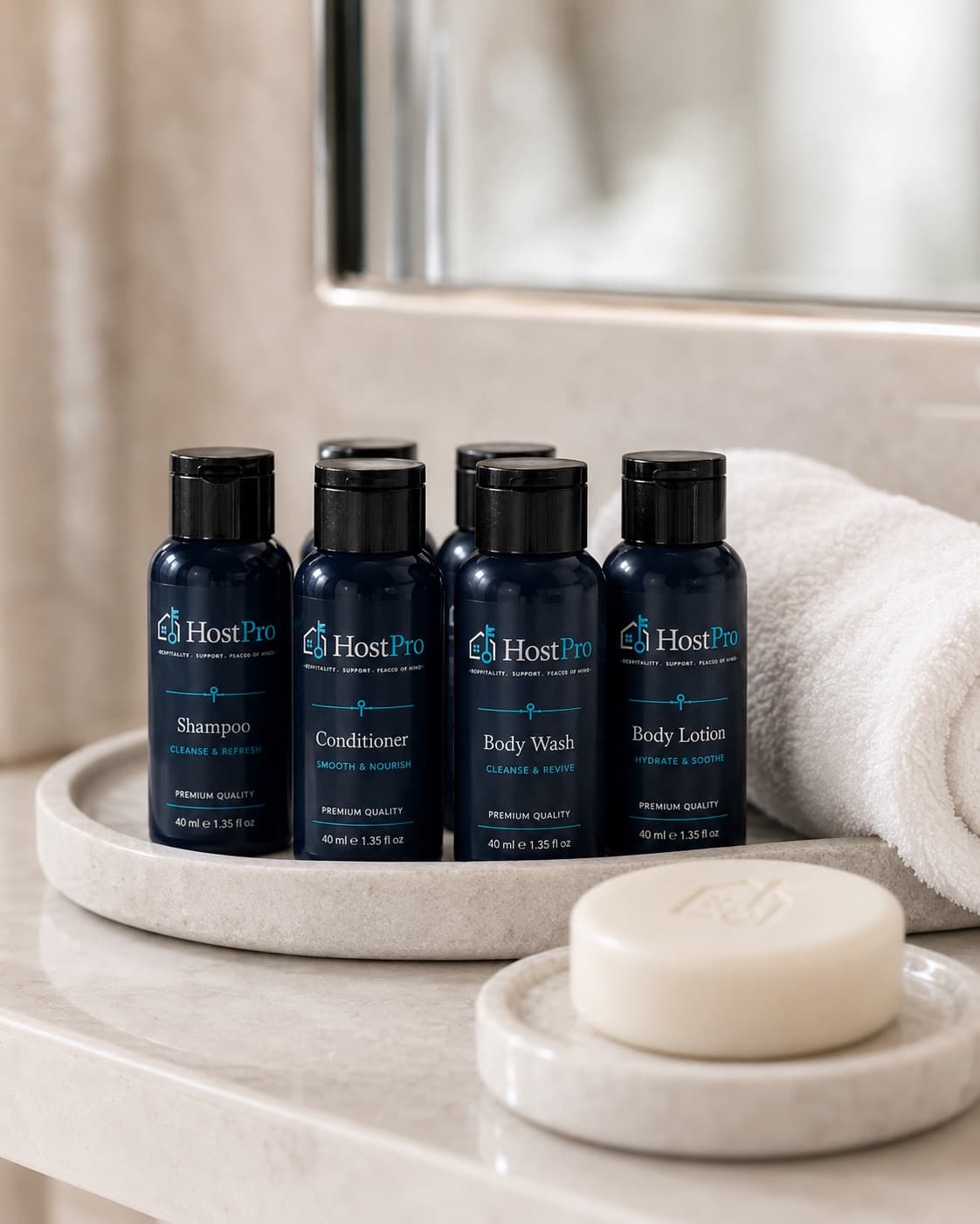 HostPro branded guest amenities restocked between every stay